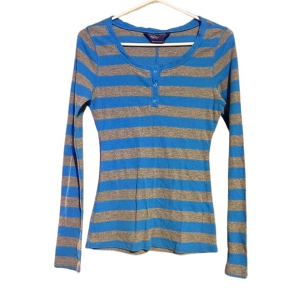 Miley Cyrus Y2K Blue and Gray Striped Long Sleeve Top LARGE - Picture 1 of 5